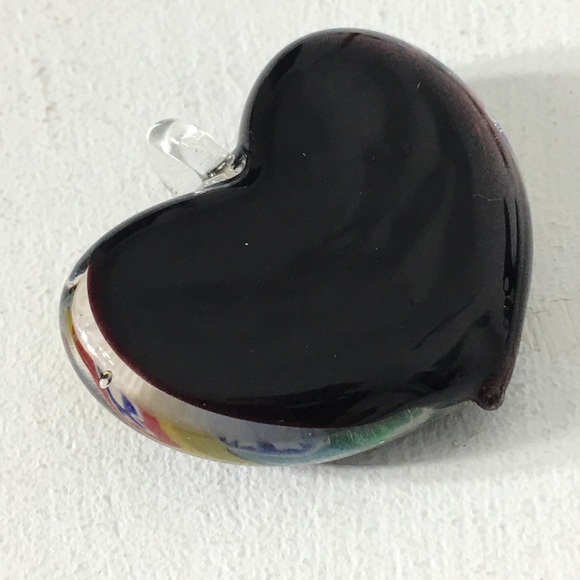 Vintage Murano Glass Black Back Heart Pendant - Picture 6 of 8